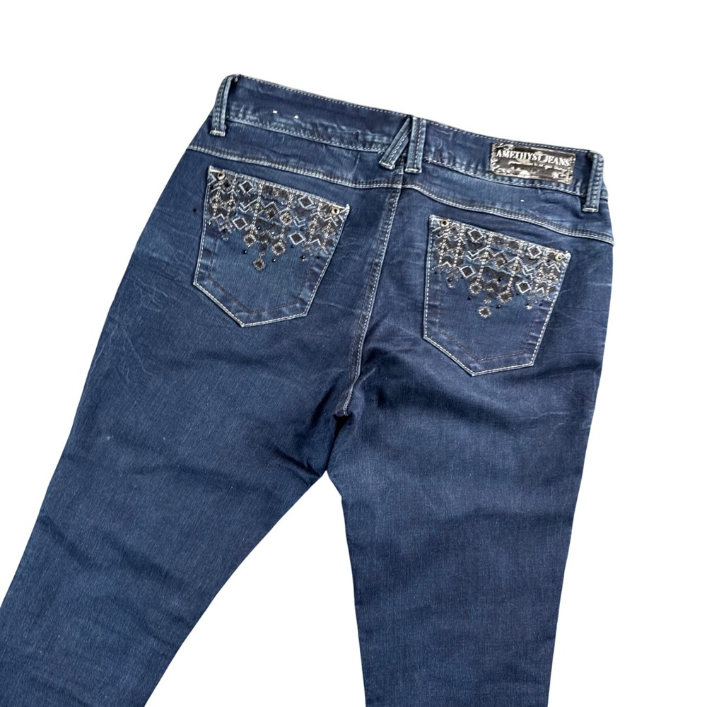Amethyst Jeans Womens Y2K Bootcut Jeans Dark Wash Embellished Pockets Size‎ 7